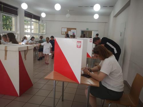 Uczniowie i nauczyciele podczas wyborow do Samorzadu Uczniowskiego4